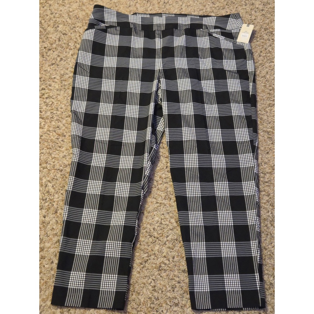 NWT‎ Terra & Sky Black White Plaid Tummy Control Pants Women's Size 2X (20W-22W)